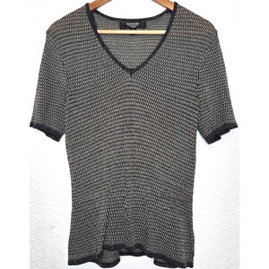 Vintage 90s Emmanuel Ungaro Top Womens Medium Black Knit Metallic Woven Stretch